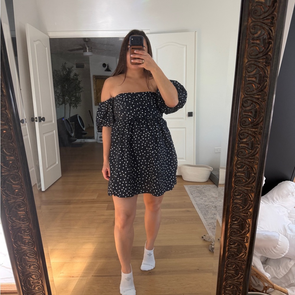 Abercrombie & Fitch Off-Shoulder Black Polka Dot Mini Dress Skort Lined Medium P